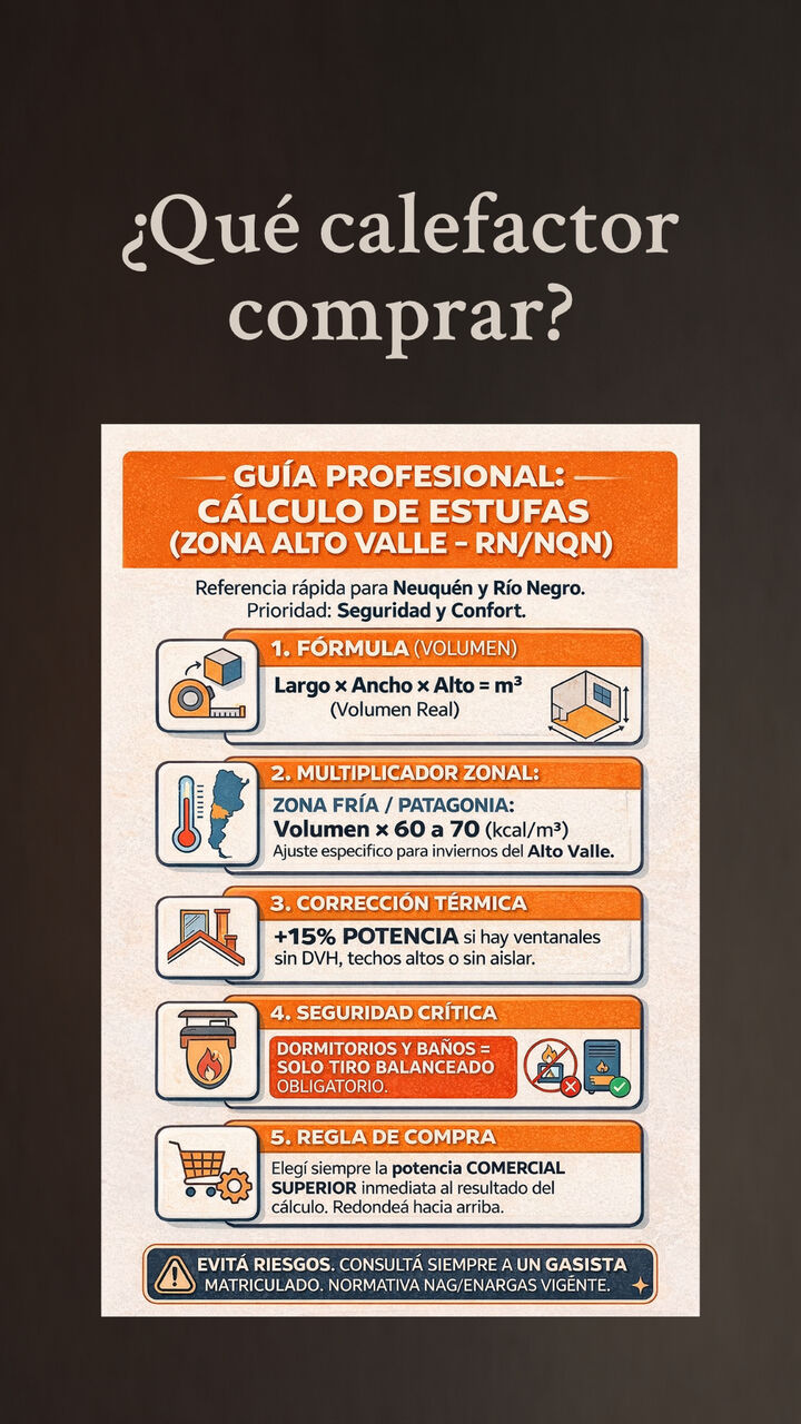 Guía profesional de cálculo de estufas para zona Alto Valle - Neuquén y Río Negro